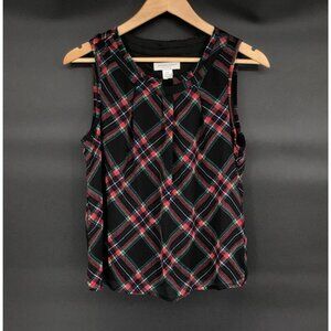 NWT Christopher & Banks Womens Sleeveless Plaid Blouse P/S Dark Academia Preppy